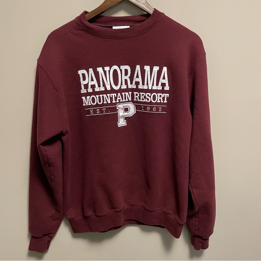Champion Burgundy Panorama Mountain Resort Varsity Crewneck Sweatshirt Men M